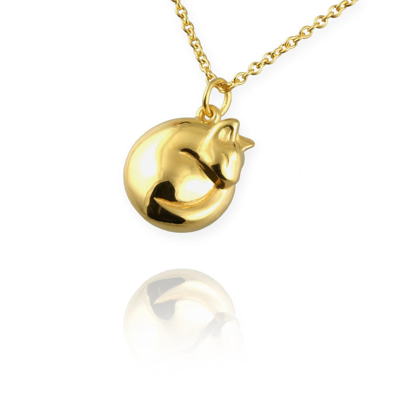 9ct Gold 12x13mm Cat Pendant with a 1.1mm wide cable Chain 18 inches -  Handmade Jewellery from British Jewellery Workshops